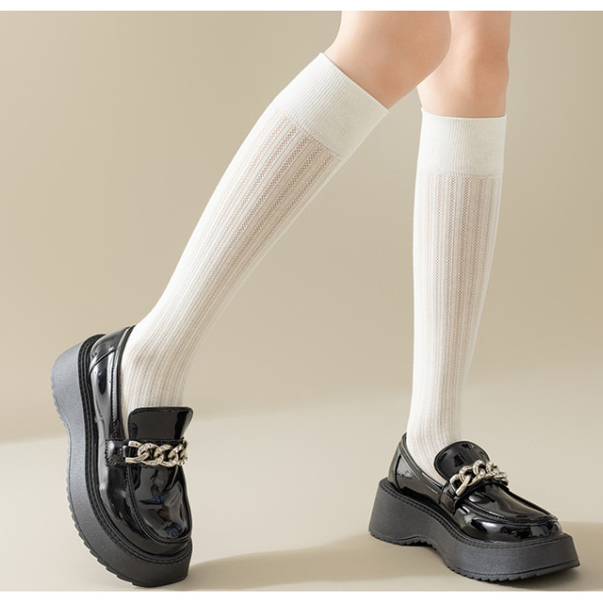 ⭐ส่งใน24ชม🧦ถุงเท้าเหนือเข่าสำหรับผู้หญิง ถุงเท้า JK สีพื้น ผ้าถัก น้ำหนักเบาและระบายอากาศได้ดี - รูปที่ 4
