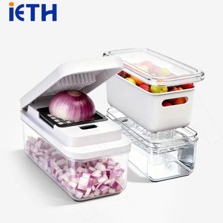 iETH 13-in-1 สับผัก Dicer - เครื่องเตรียมอาหารมัลติฟังก์ชั่นในครัวพร้อมที่ใส่นิรภัย, ตะกร้าท่อระบายน้ําและฝาครอบสด, ตัวประหยัดอวกาศสําหรับห้องครัวไทยขนาดเล็ก