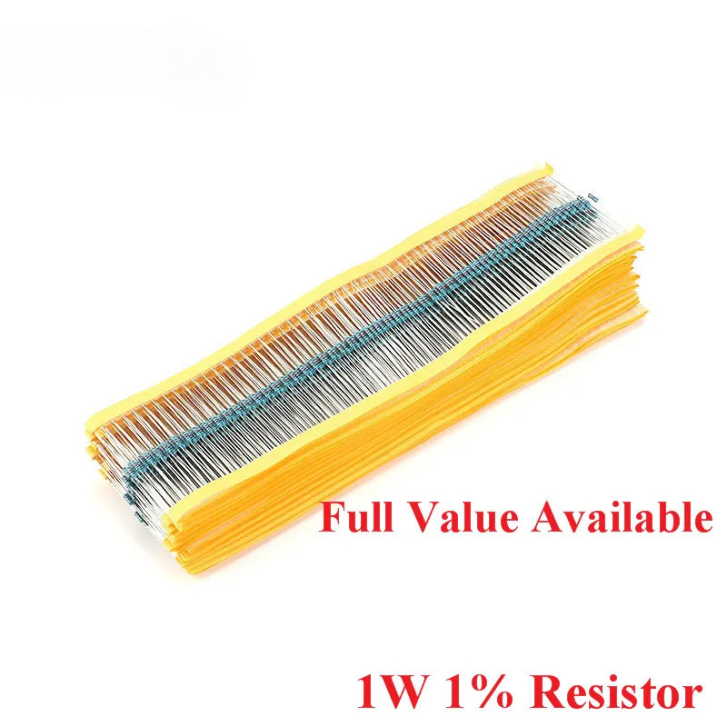 50pcs 1W ตัวต้านทานฟิล์มโลหะ 1% 0.1R ~ 2.2M 1M 100R 100K 200R 330K 470K 510R 680R 300R 220K 39R 240K