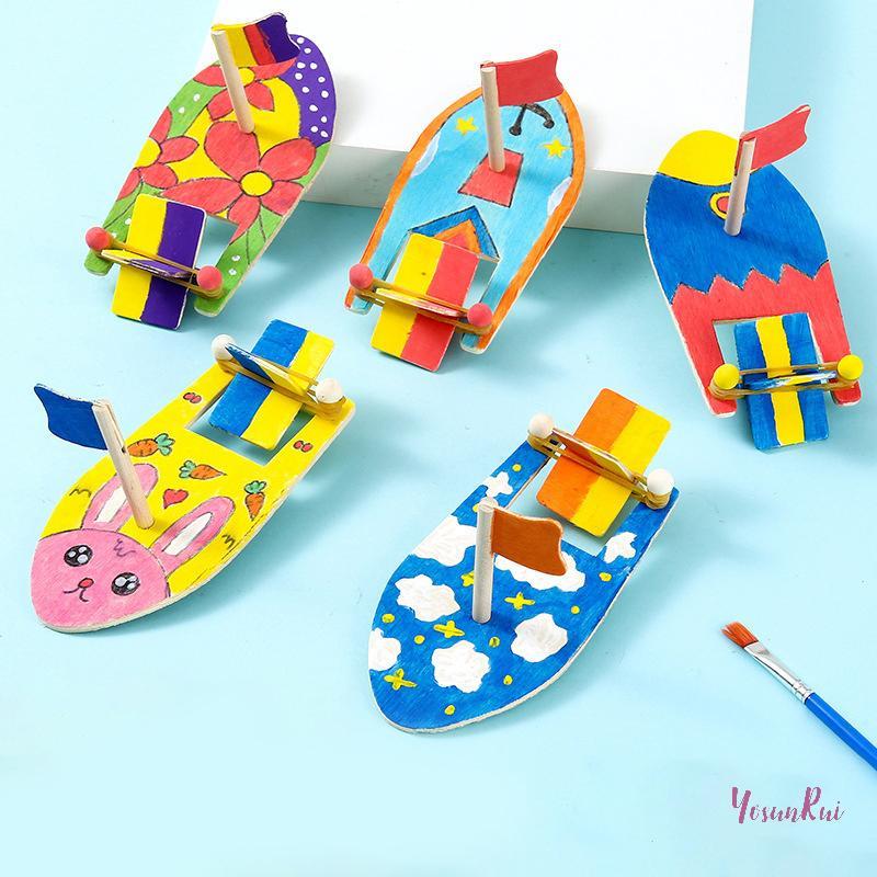 YosunRui] Handmade เรือไม้เรือใบไม้ DIY มือวาดหัตถกรรมของเล่นเด็กเด็กของขวัญวันเกิดใหม่