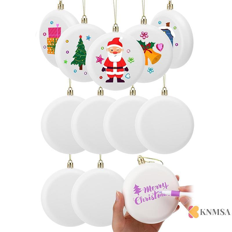KNMSA] 12 Pcs Christmas necker White Ball เครื่องประดับ 3.15 นิ้วพลาสติกสีขาว Matte Flat Discs Ball 