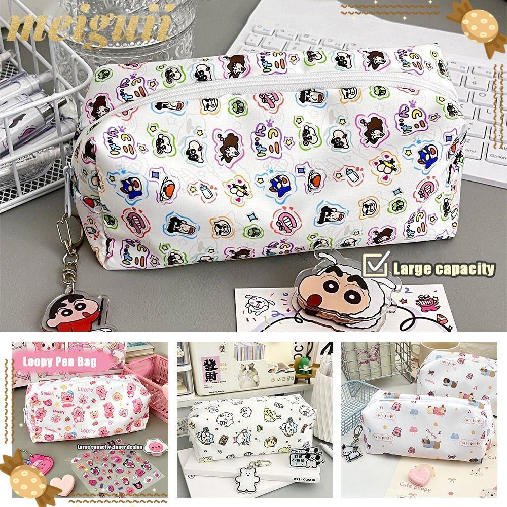 MEIGUII กระเป๋าปากกา, ผ้าใบกลับสู่โรงเรียนของขวัญดินสอ, คุณภาพสูงความจุขนาดใหญ่ Loopy/Crayon Shin-ch