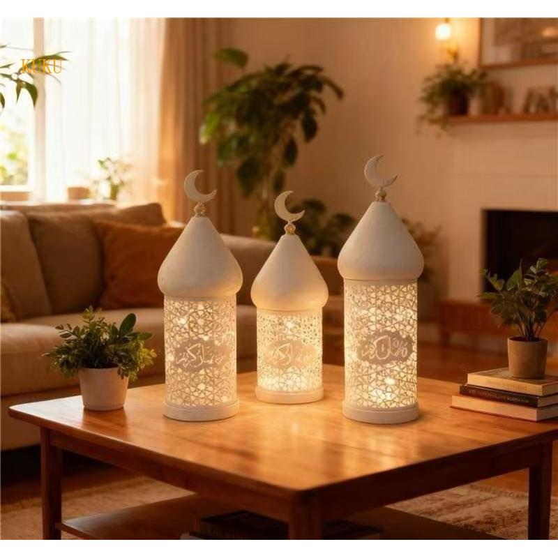 KU * ผู้ถือตกแต่ง Ramadan ตกแต่งโลหะโคมไฟสําหรับ Mantel ตารางโต๊ะห้องรับประทานอาหาร Home De