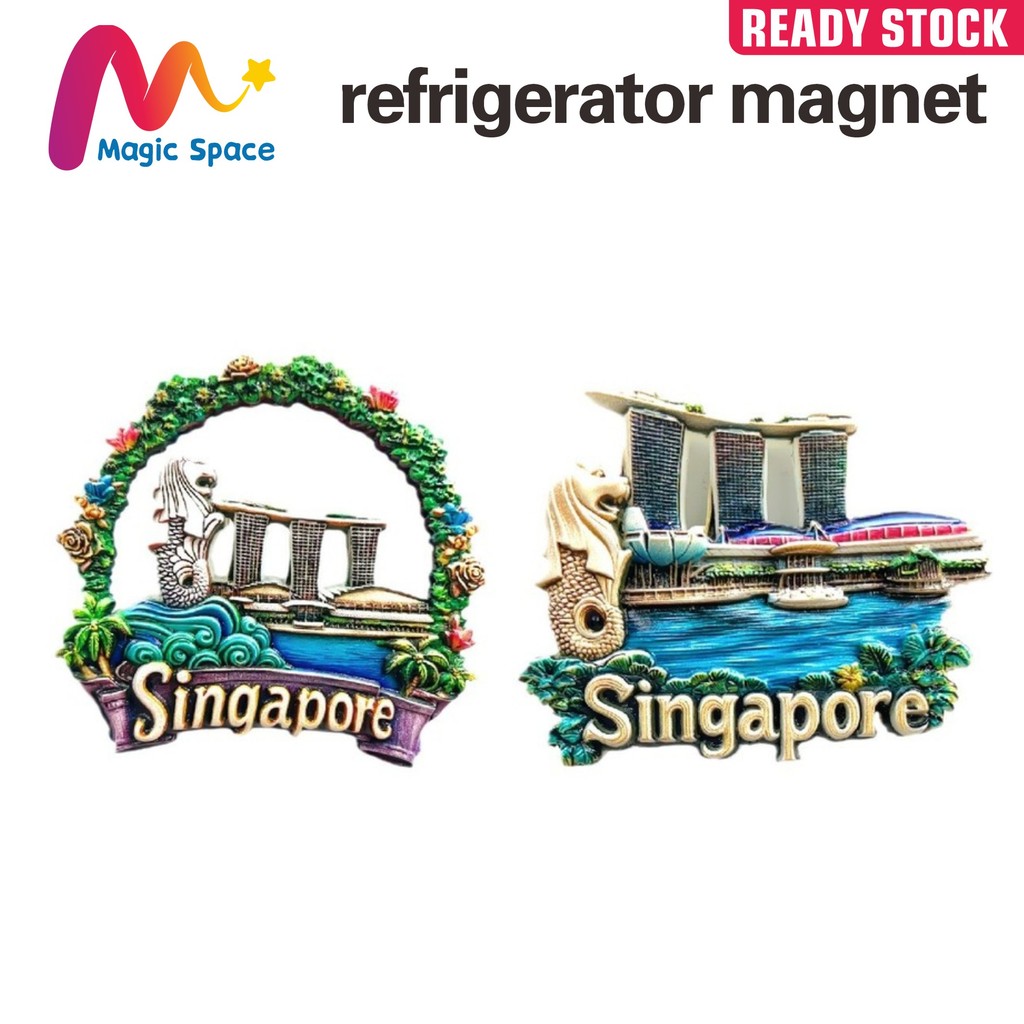 แม่เหล็กติดตู้เย็นสิงคโปร์ - สวนโดยของที่ระลึก 3 มิติ Bay & Merlion  