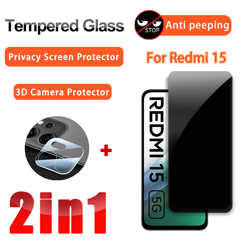 2 in 1 ฟิล์มกันรอย Redmi 15 5G 4G กระจกนิรภัยฟิล์มสำหรับ Redmi 15 15C 14C 13 13C 12 12C 5G 4G 3D ฟิล