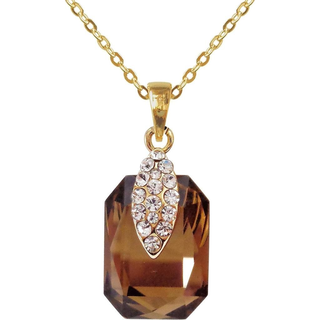 สร้อยคอเพทายสี่เหลี่ยม คริสตัลชุบทอง 18k ขนาด 16"+2"