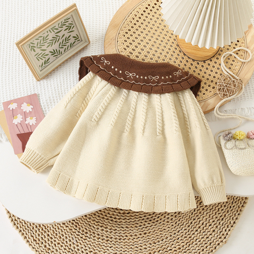 Mori สไตล์สาวเสื้อกันหนาวเด็กผู้หญิงเกาหลีรุ่นตุ๊กตาคอย้อนกลับถัก All-Match เสื้อสเวตเตอร์ถักเหมาะสําหรับความสูง 90-130 ซม.3-6 ปี O