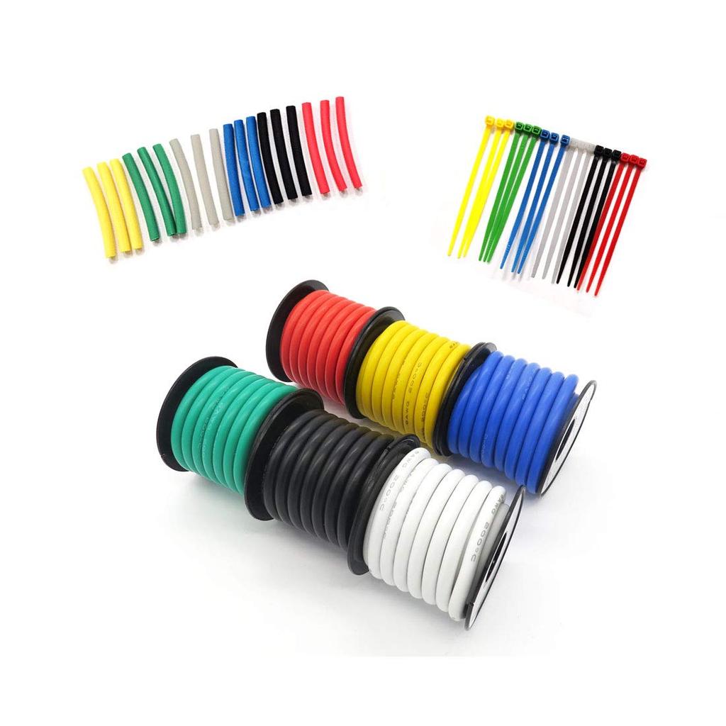 Fermerry 16 AWG Stranded Wire Spool 50ft Each 6 Colors Flexible 16 Gauge Silicone Hook up Wire Kit E