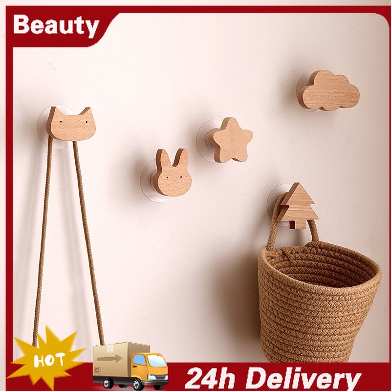 ตะขอแขวนกระเป๋า รูปสัตว์น่ารัก ไม่ต้องเจาะผนัง ตะขอไม้