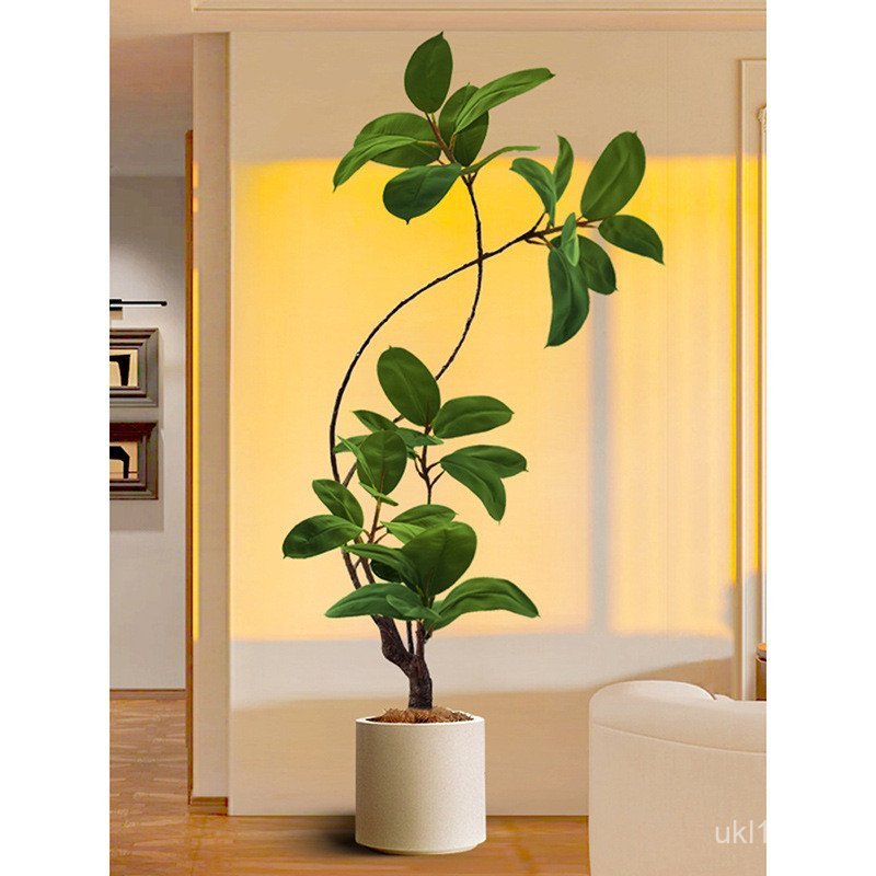 จําลองพืชสีเขียวด้านข้างชั้นพืชปลอมตกแต่งต้นไม้ยางโซฟาขนาดใหญ่สีดําคิงคองตู้ทีวีห้องนั่งเล่นในร่ม ข3