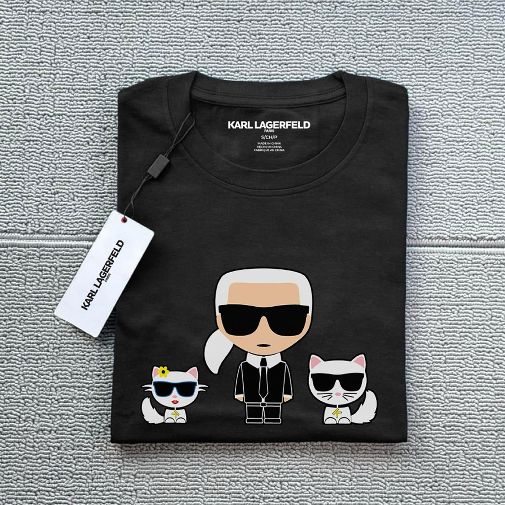 เสื้อยืดพิมพ์ลายคลาสสิกของ Karl สําหรับผู้ชายและผู้หญิง Cotton Crew Neck Casual