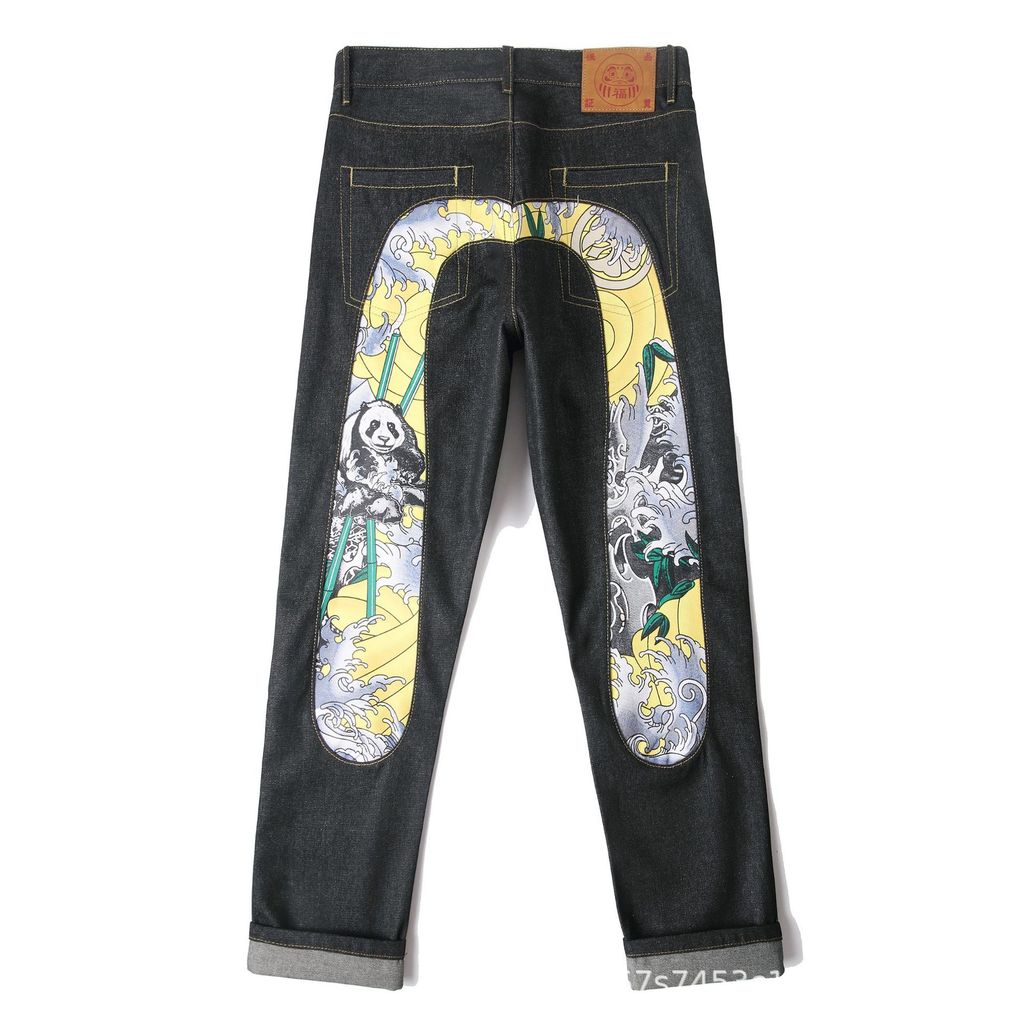 Evisu กางเกงยีนส์ลายแพนด้า ทรงหลวมสวมใส่ง่าย