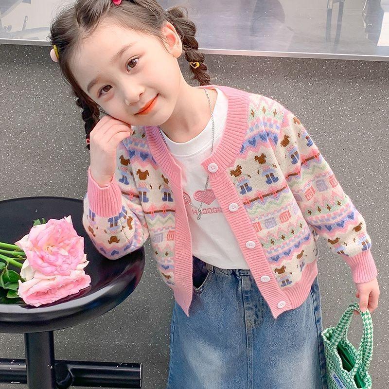 พร้อมส่งจากไทย เสื้อแขนยาวแต่งกระดุม ลายสีชมพู เด็กผู้หญิง เสื้อกันหนาวเด็ก ผ้าด้านในบุขน KFC