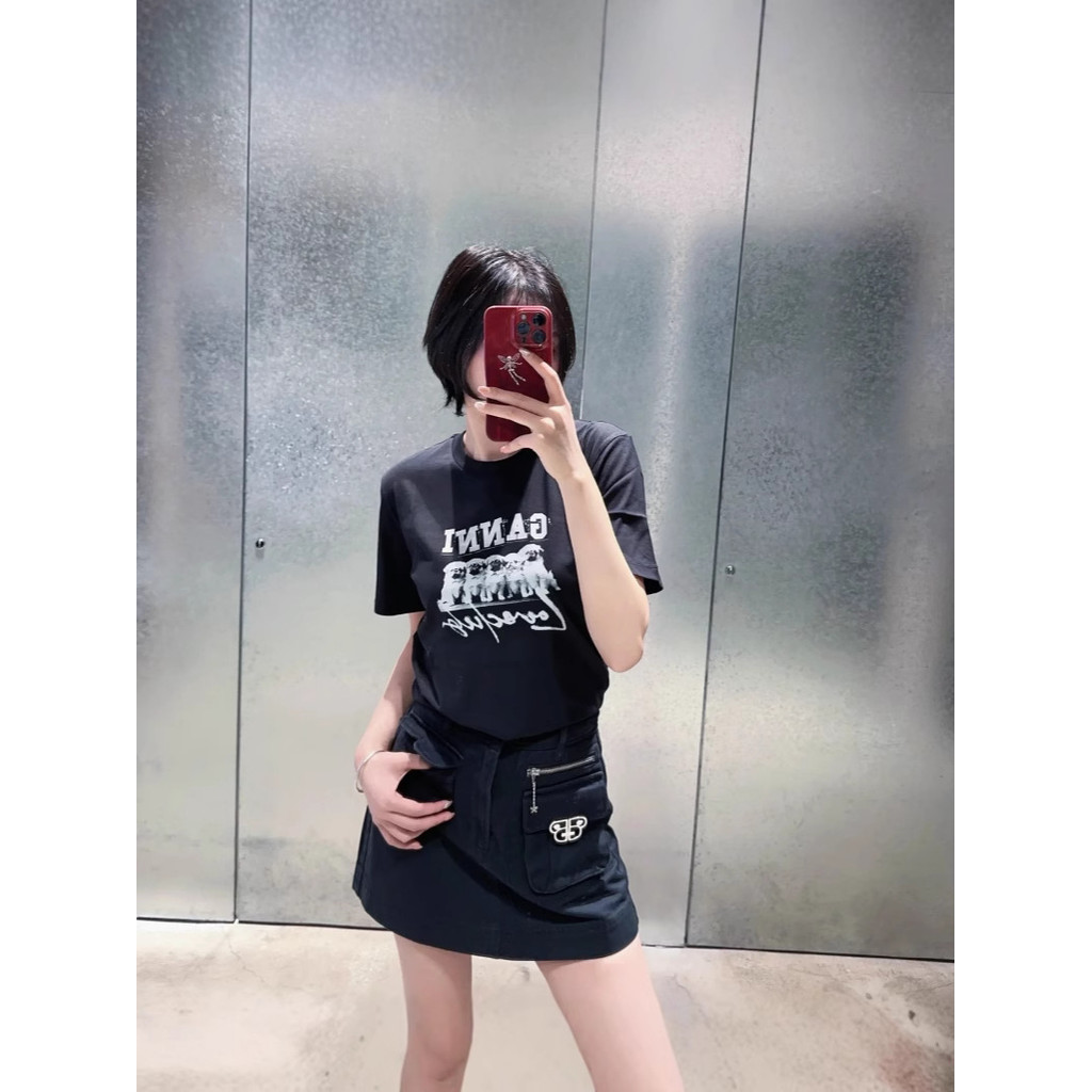 CR9O GANNI New Cute and Adorable Pug Dog Cartoon Letter Print Short Sleeve for Men and Women T