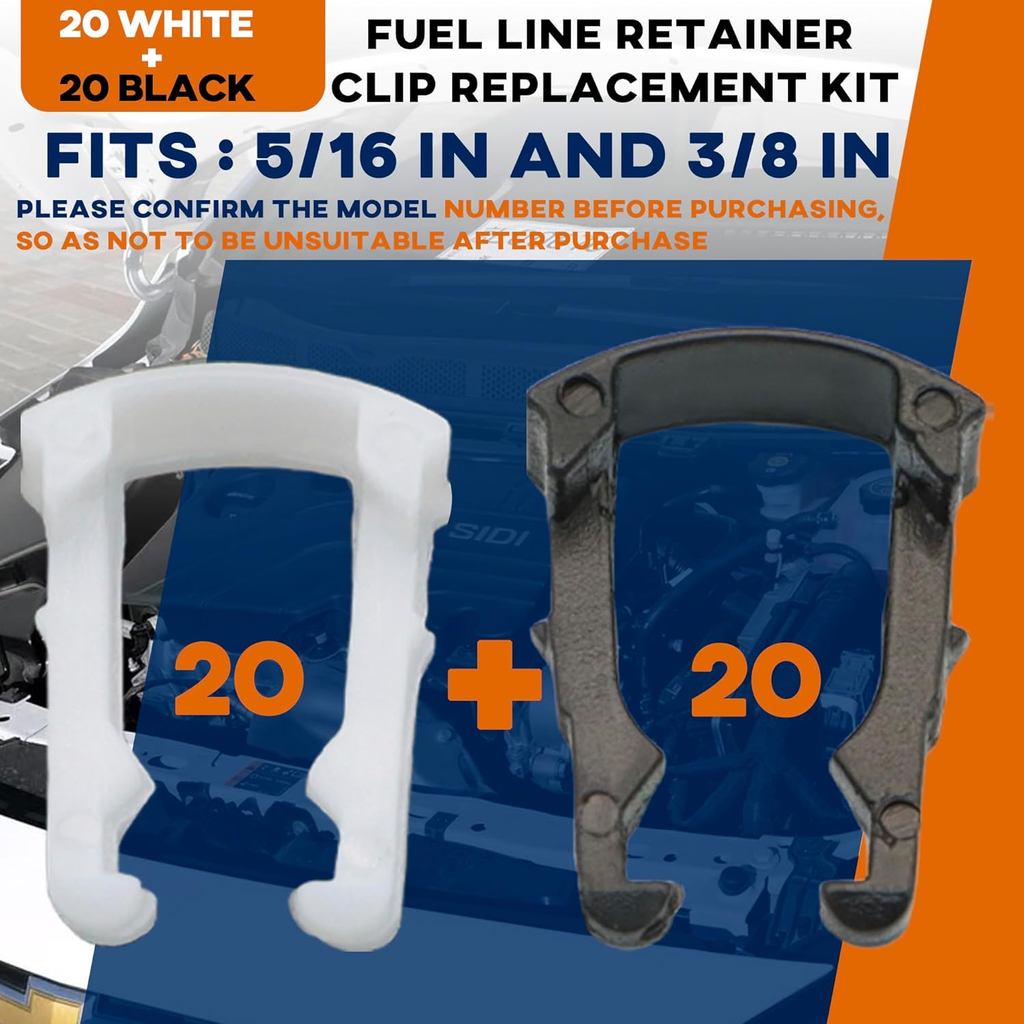 Fuel Line Retainer Clips - 40 Pcs (20 White, 20 Black) - 800-023, 800023, 2F1Z9A317BA, 2F1Z9A317AA, 