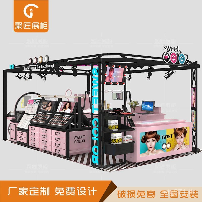 กระจกตู้ห้างสรรพสินค้า Pop-up Shop Beauty Design ตู้โชว์ประสบการณ์ตารางแต่งหน้าแต่งหน้า Test Counter