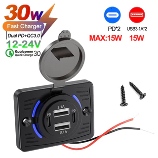 2 พอร์ต 12V RV USB Outlet QC 18W PD 30W Type-C Quick Charge & QC3.0 แผง Wall Mount อะแดปเตอร์ชาร์จสําหรับ Marine Bus ATV รถบรรทุก