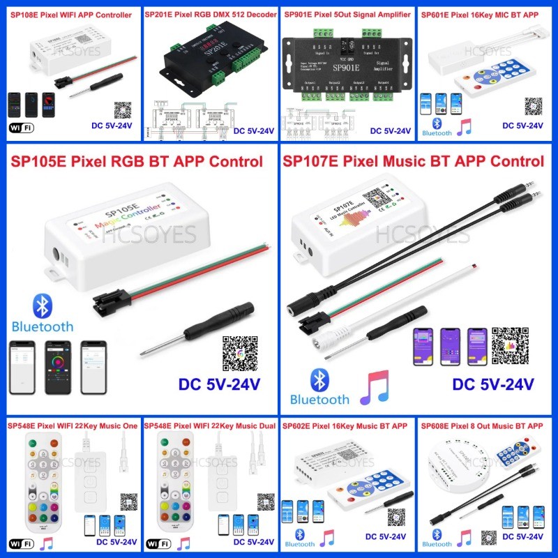 WS2812B WS2811 SK6812 Led พิกเซล Strip Light Controller บลูทูธ SP105E WIFI SP108E เพลง SP107E SP601E