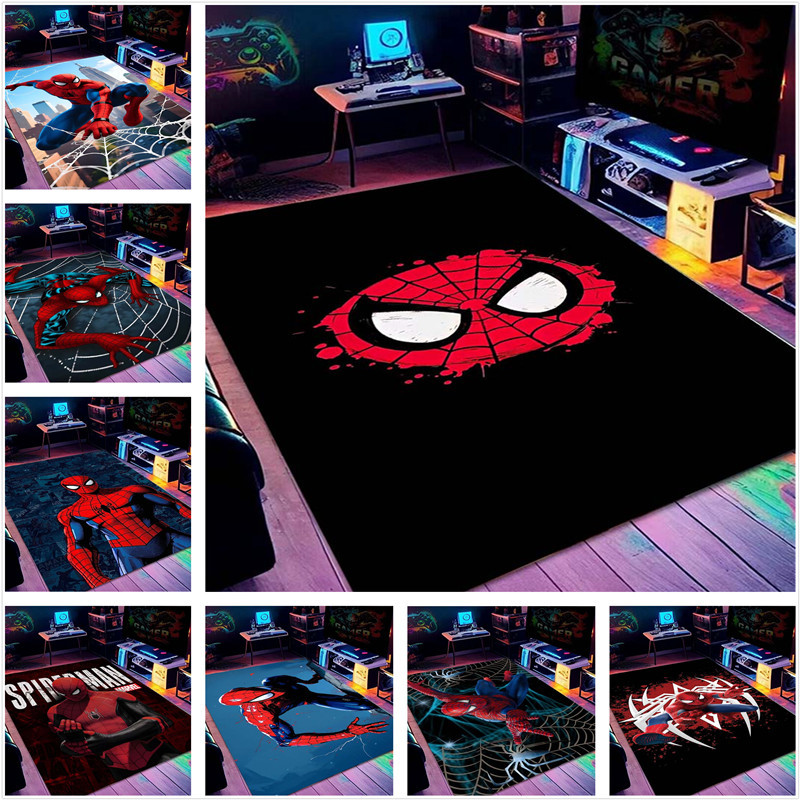 ภาพยนตร์ Marvel Spider Man พิมพ์พรมสําหรับเตียงตกแต่งห้องเด็ก Crawling Mat ห้องนั่งเล่นพรมโซฟาโต๊ะสํ