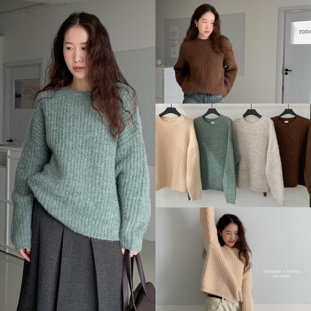 ❤ 🧵 🇰🇷 I3166  เสื้อแขนยาวคอกลม ผ้าไหมพรม ทอเนื้อแน่น แฟชั่นเกาหลี TAG In by In 🧵🧡