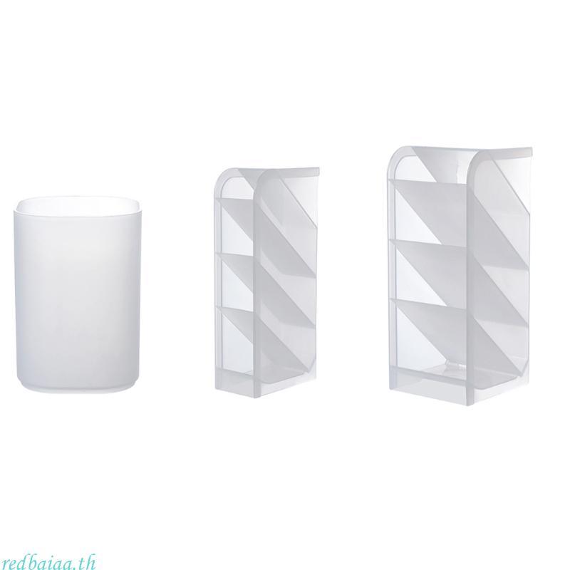 Redbaiaa Creative 4-grid Transparent Matte Pen Cup Oblique Put-in Desk Pen Display Ho
