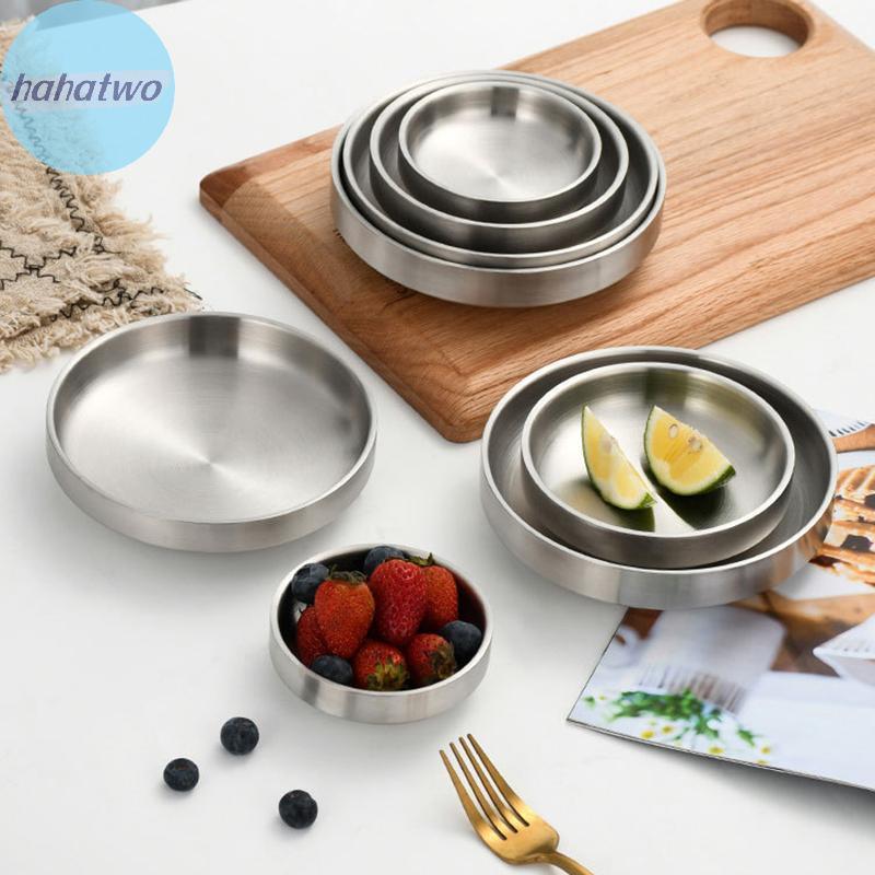 Ha แบน 201/304 จานสแตนเลสจานทําอาหารก๋วยเตี๋ยวชามหนาจานอาหารค่ําปรุงรสสําหรับห้องครัวร้านอาหารบนโต๊ะ