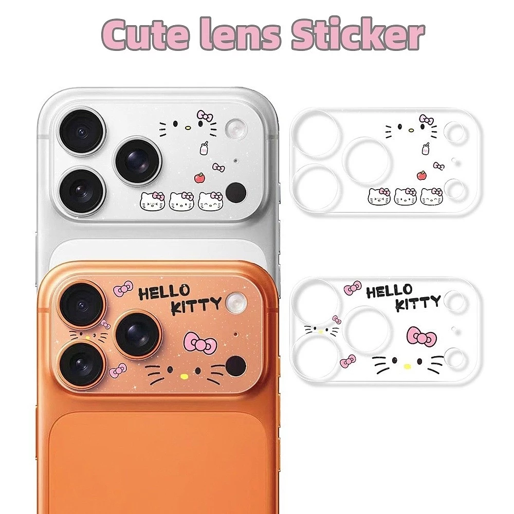 การ์ตูน Cat Pooh Girl Glitter Hollow Frosted เลนส์สติกเกอร์สําหรับ iPhone 17 Pro Max 17 Pro Soft Film เลนส์ฐานสองชิ้นต่อชุด