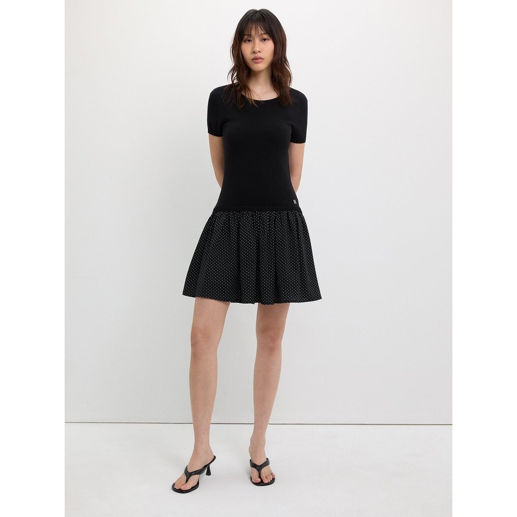 [Pomelo] เดรสกระโปรงลายจุดดีไซน์เลเยอร์ / Layered Polka Dot Skirt Dress — صورة 2