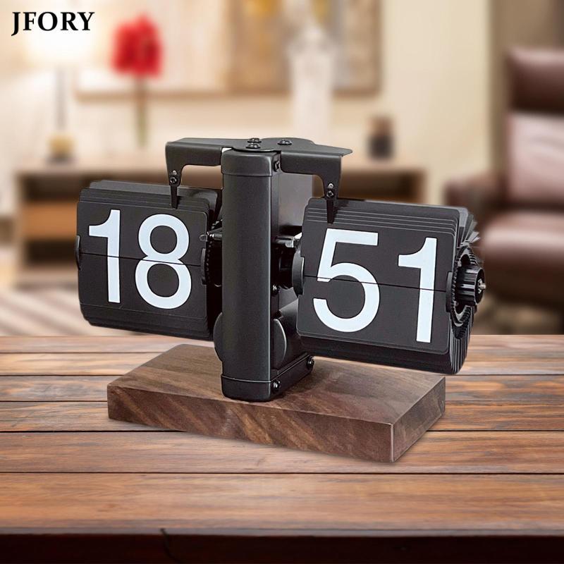 [myfosrz] Flip Desk Clock Flip Down Clock ฐานไม้นาฬิกาตั้งโต๊ะสร้างสรรค์ Mechanical Flip Clock สําหร