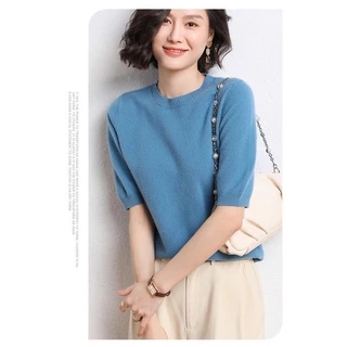 Cuties 88027 เสื้อยืด แขนสั้น ผ้าถัก สไตล์ใหม่ สําหรับผู้หญิง สื้อไหมพรมเนื้อนุ่ม[คอกลม แขนสั้น