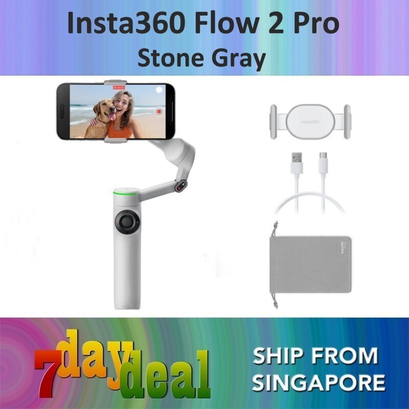 Insta360 Flow 2 Pro 3Axis Gimbal Stabilizer สําหรับโทรศัพท์มือถือหินสีเทา
