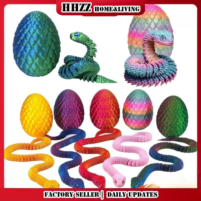 ของเล่นงูพิมพ์ลาย 3 มิติไข่ตกแต่งงูพร้อมงูด้านในของเล่นงูแบบยืดหยุ่นสําหรับตกแต่งเดสก์ท็อป