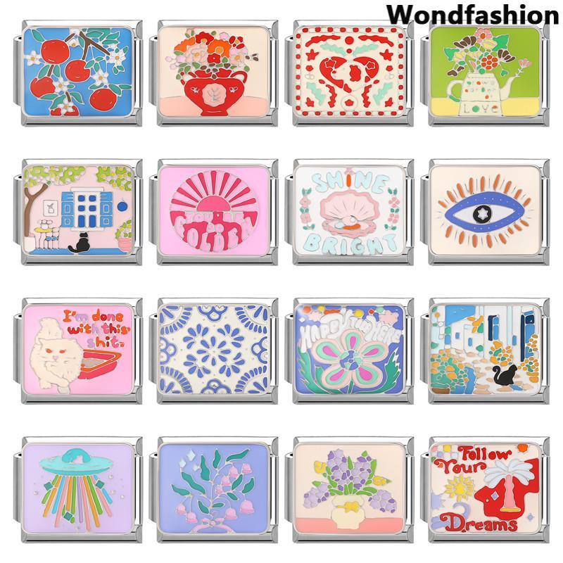 สร้อยข้อมือตกแต่งน้ํามันหยดดอกไม้สไตล์อิตาเลียน ขนาด Charm Fit 9 มม. สแตนเลส เพอร์เฟคสำหรับงานเครื่องประดับ DIY