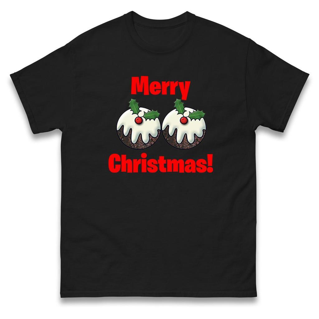 ผ้าฝ้าย 100% Unisex สีดําคริสต์มาส Hooded T เสื้อ - 2026 Merry Xmas Fun Graphic S-5XL คลังสินค้าพร้อ