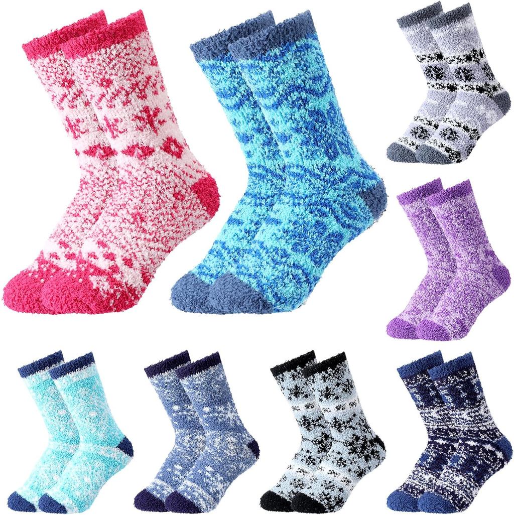 8 Pair Winter Fuzzy Sock for Women Unisex Cozy Fluffy Soft Sleep Socks for Winter Sports Outdoor Chr
