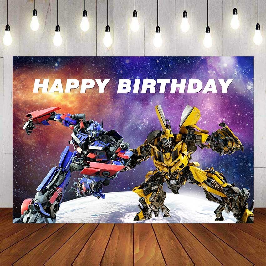 Transformers Bumblebee VS Optimus Prime ฉากหลังสําหรับถ่ายภาพ Baby Shower เด็กวันเกิดพื้นหลังวันเกิด