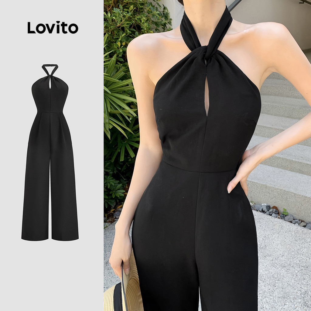 Lovito จั๊มสูทผูกโบว์เรียบหรูสำหรับผู้หญิง L129ED507