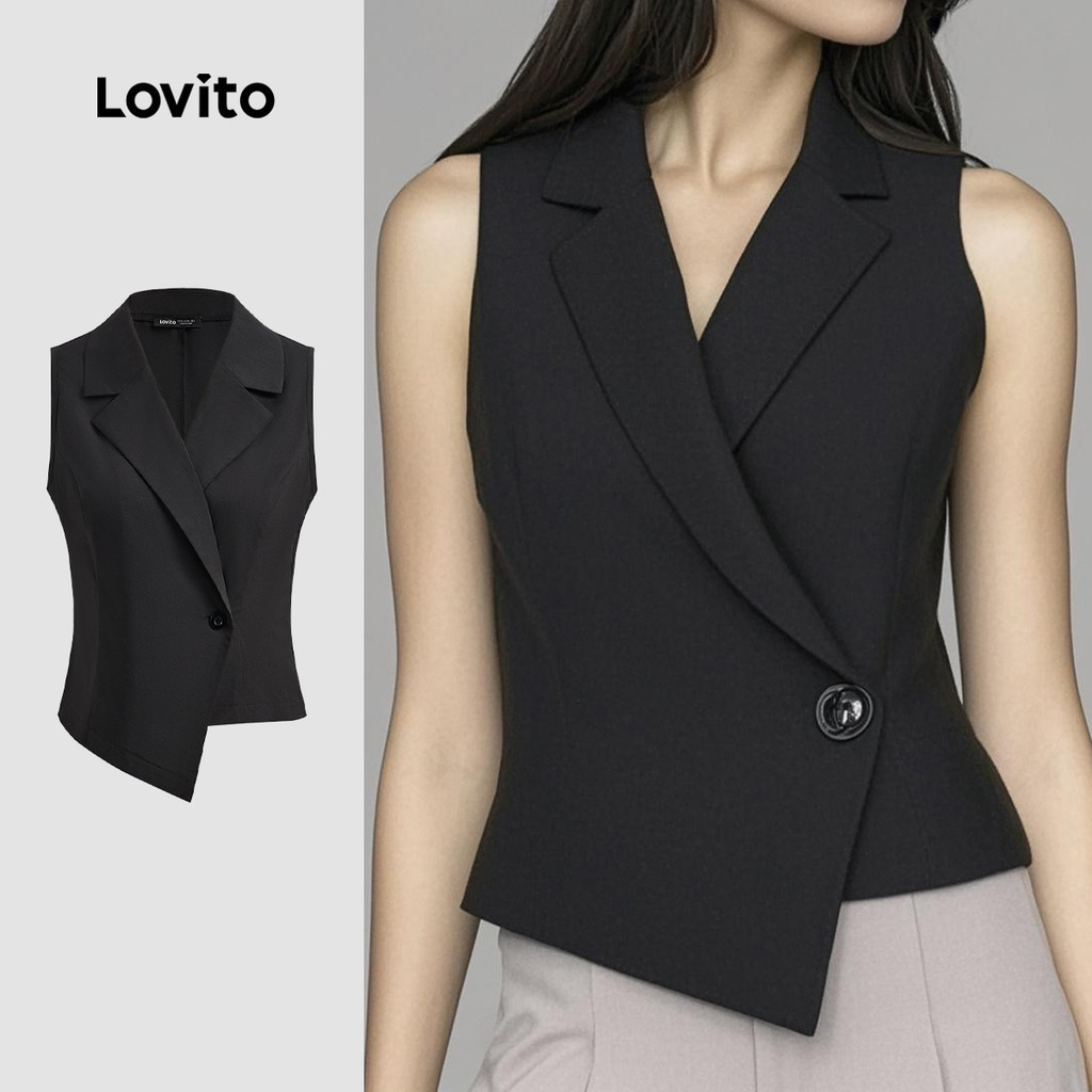 Lovito ปุ่มเสื้อหรูหราเสื้อฤดูร้อน/ฤดูใบไม้ผลิสําหรับผู้หญิง LBL23562