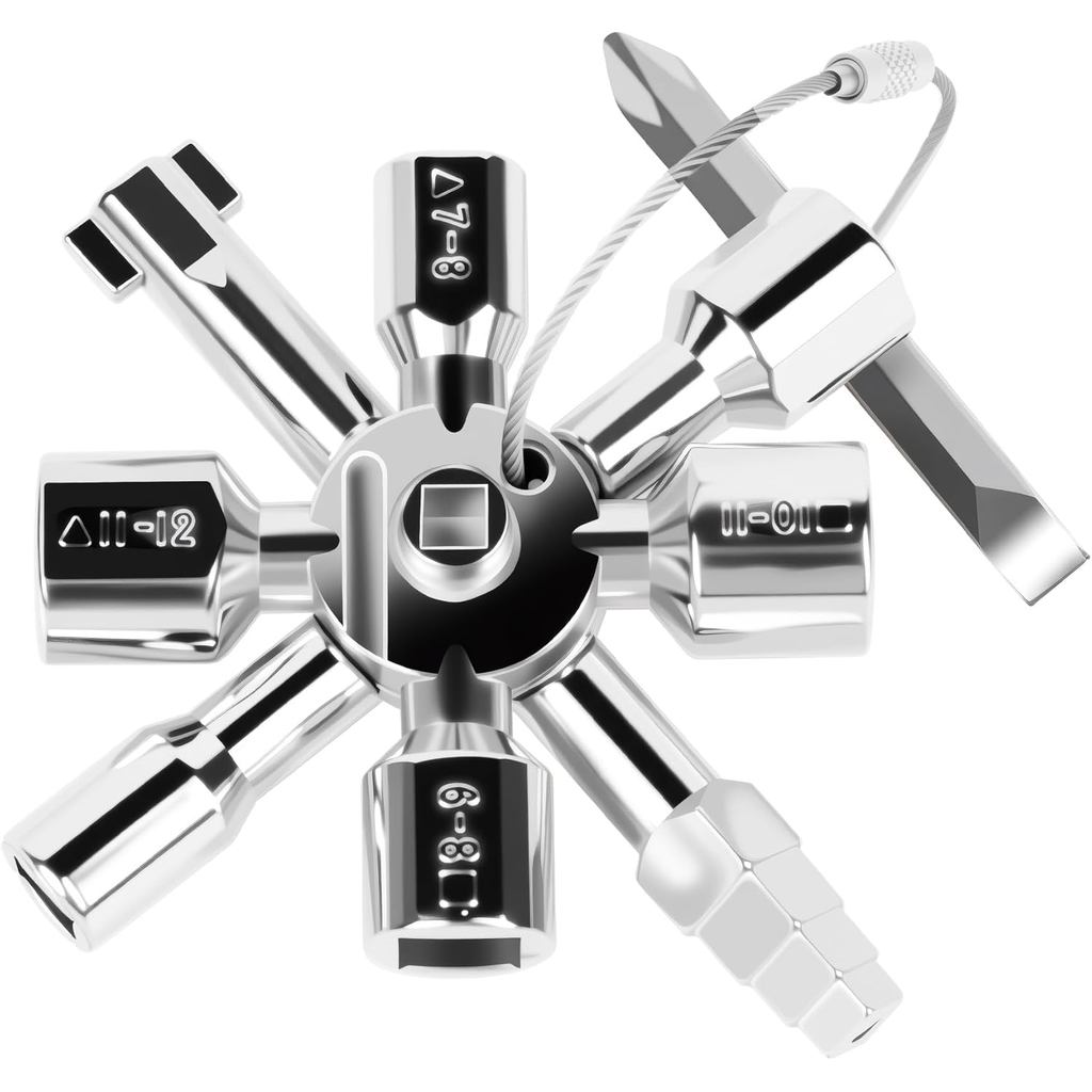 10-in-1 Multifunctional Control Cabinet Key, Universal Spider Wrench Set for Plumbing, HVAC, Electri