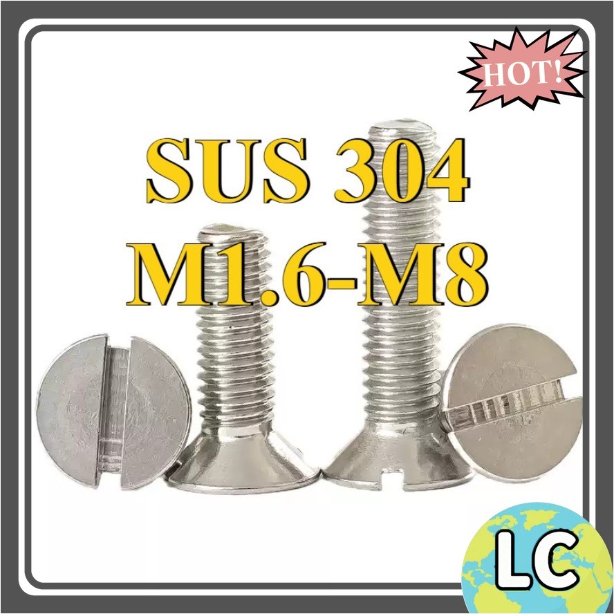 GB68 304 สแตนเลส one-word slot สกรูหัวจม slotted สกรูหัวแบน M1.6M2M2.5M3M4M5M6M8M10[LC-FC]