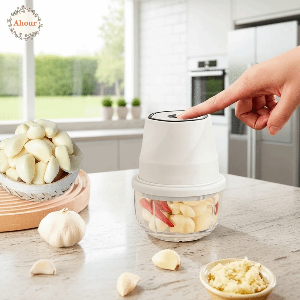 Ahour Electric Garlic Chopper 350ml USB Mini Vegetable Garlic Mincer Cordless Glass Container Onion 