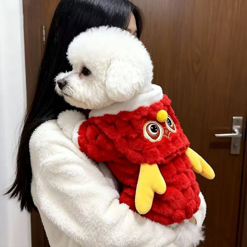 ชุดปีใหม่สัตว์เลี้ยง ชุดอวยพรปีใหม่สำหรับแมวและสุนัข อบอุ่นและกันลม แต่งตัวเทศกาล สวมใส่ฤดูหนาว ลายมังกรจีน - รูปที่ 4