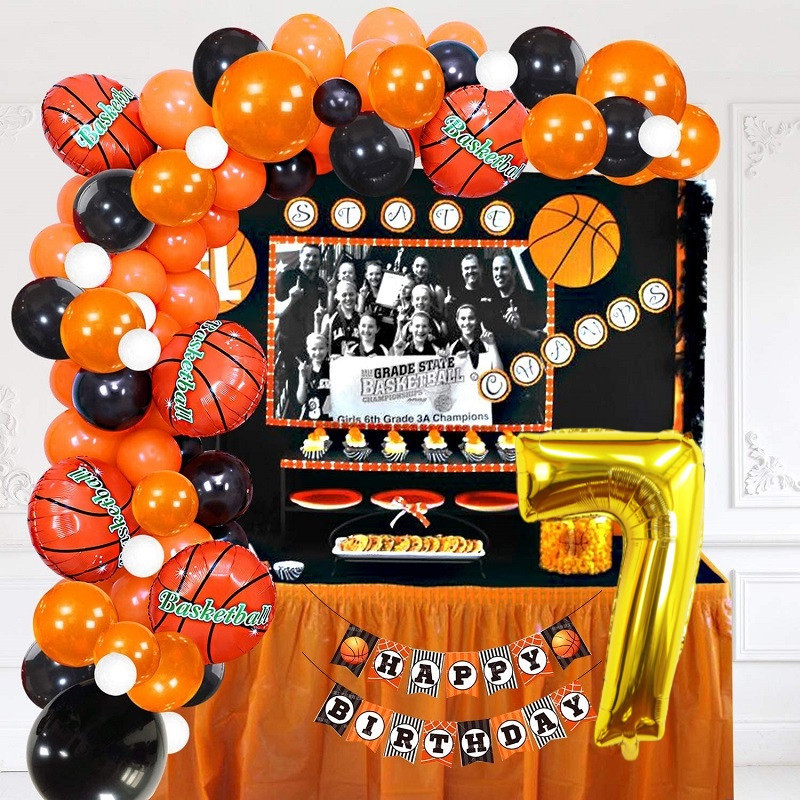 ชุดตกแต่งวันเกิด NBA ธีมบาสเก็ตบอลชุดลูกโป่งสําหรับเด็กผู้ชาย Roundball ของเล่น Party Needs ลูกโป่ง