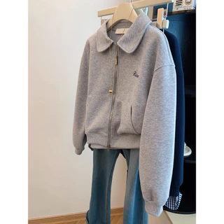 Solovely M-2XL โอเวอร์ไซส์ เสื้อสเวตเชิ้ต ผู้หญิง สไตล์เกาหลี งานปัก แจ็กเก็ต แขนยาว เสื้อตัวบน