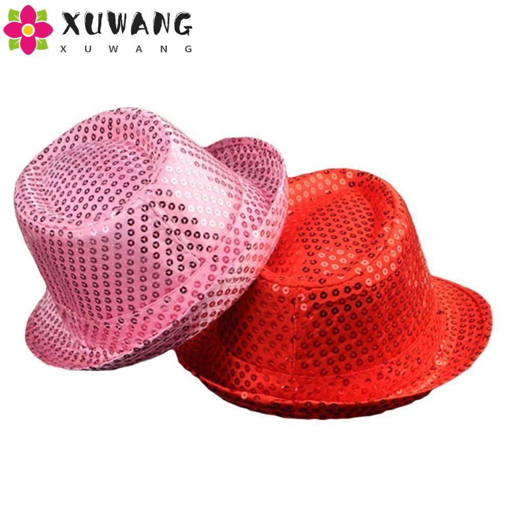 QUENTIN Dance Jazz Cap, Brilliant Shiny Sequins Fedora หมวกบทบาทเล่น Prop Performance Beading 58 ซม.