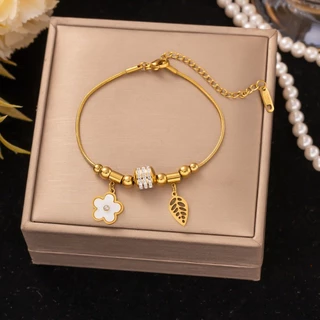 สร้อยข้อมือเหล็กไทเทเนียม ลายเส้นแบบ 18K Gold แฟชั่นสำหรับผู้หญิง พร้อมขายส่ง