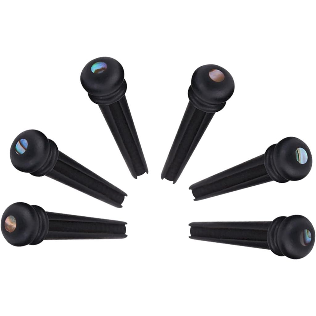 6 ชิ้น Ebony Bridge Pins Ebony กีตาร์สะพาน Pin Abalone Dot Inlay กีตาร์อะคูสติกอะไหล่