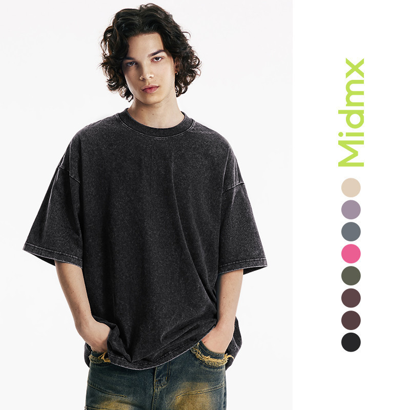 Midmx เสื้อยืดเปล่า โอเวอร์ไซส์ เสื้อฟอก ผ้าฝ้าย100% เสื้อ ไม่ขึ้นขุย