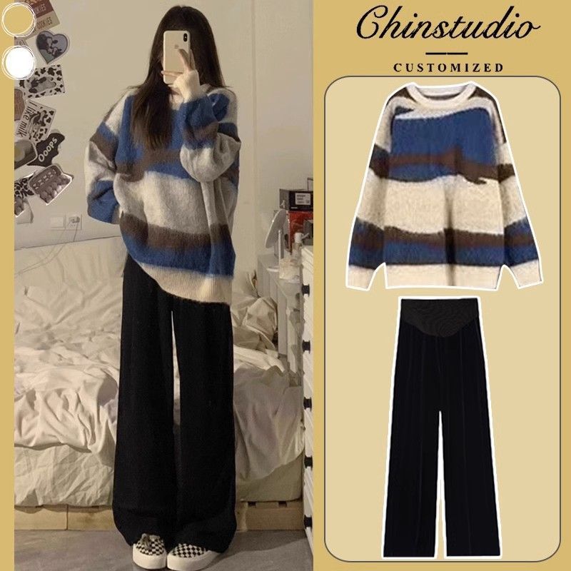 ชุดคลุมท้องฤดูใบไม้ร่วงชุดลําลองด้านบนสองชุดแฟชั่นเสื้อกันหนาวคนท้องขนาดเล็กฤดูใบไม้ร่วงฤดูหนาว zuuu