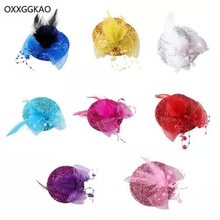 OXXGGKAO หมวก Fascinator สไตล์ปาร์ตี้ ประดับด้วยดอกไม้และกลิตเตอร์สำหรับสาวๆ